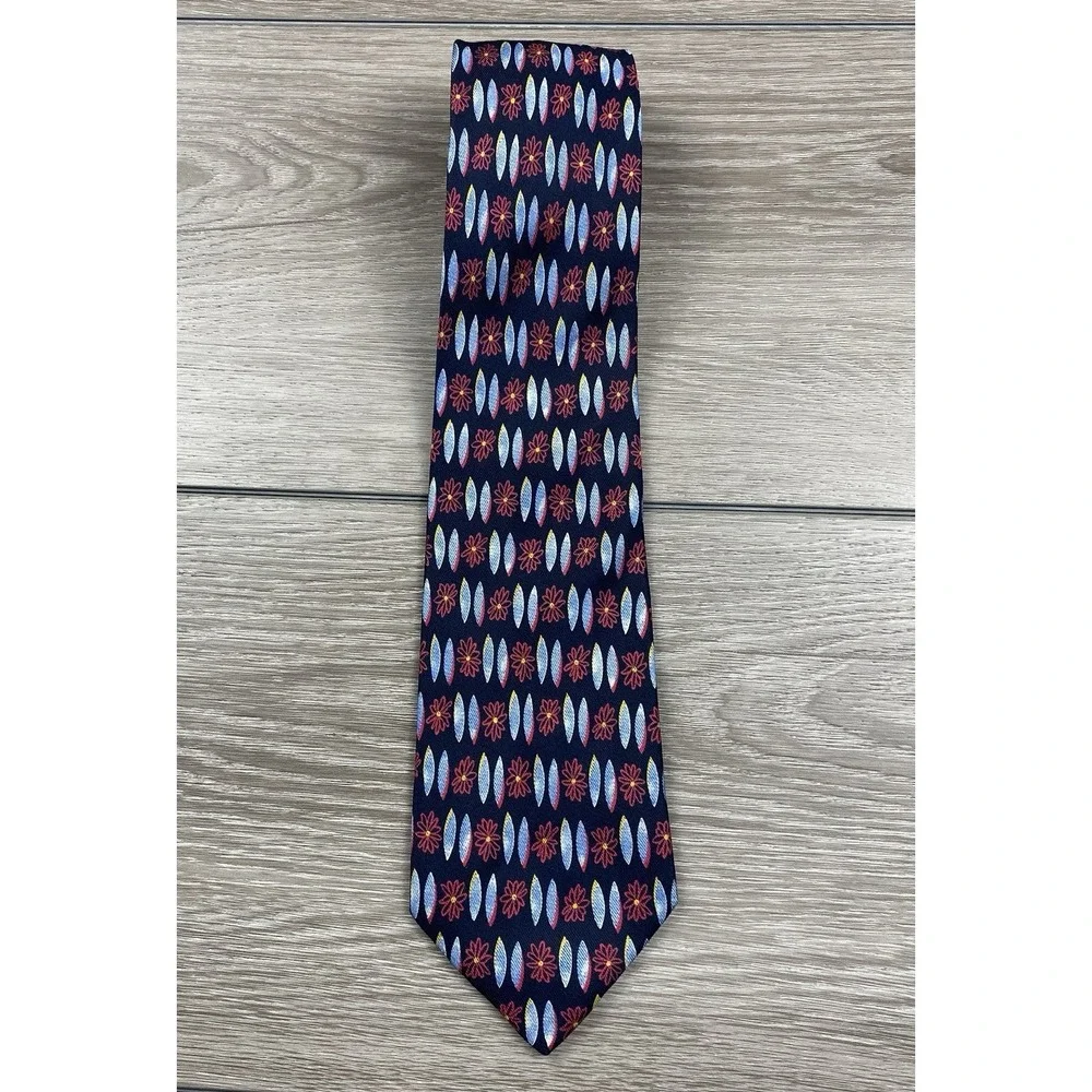 Brioni Roma Men's Silk‎ Geometric Floral Necktie Blue